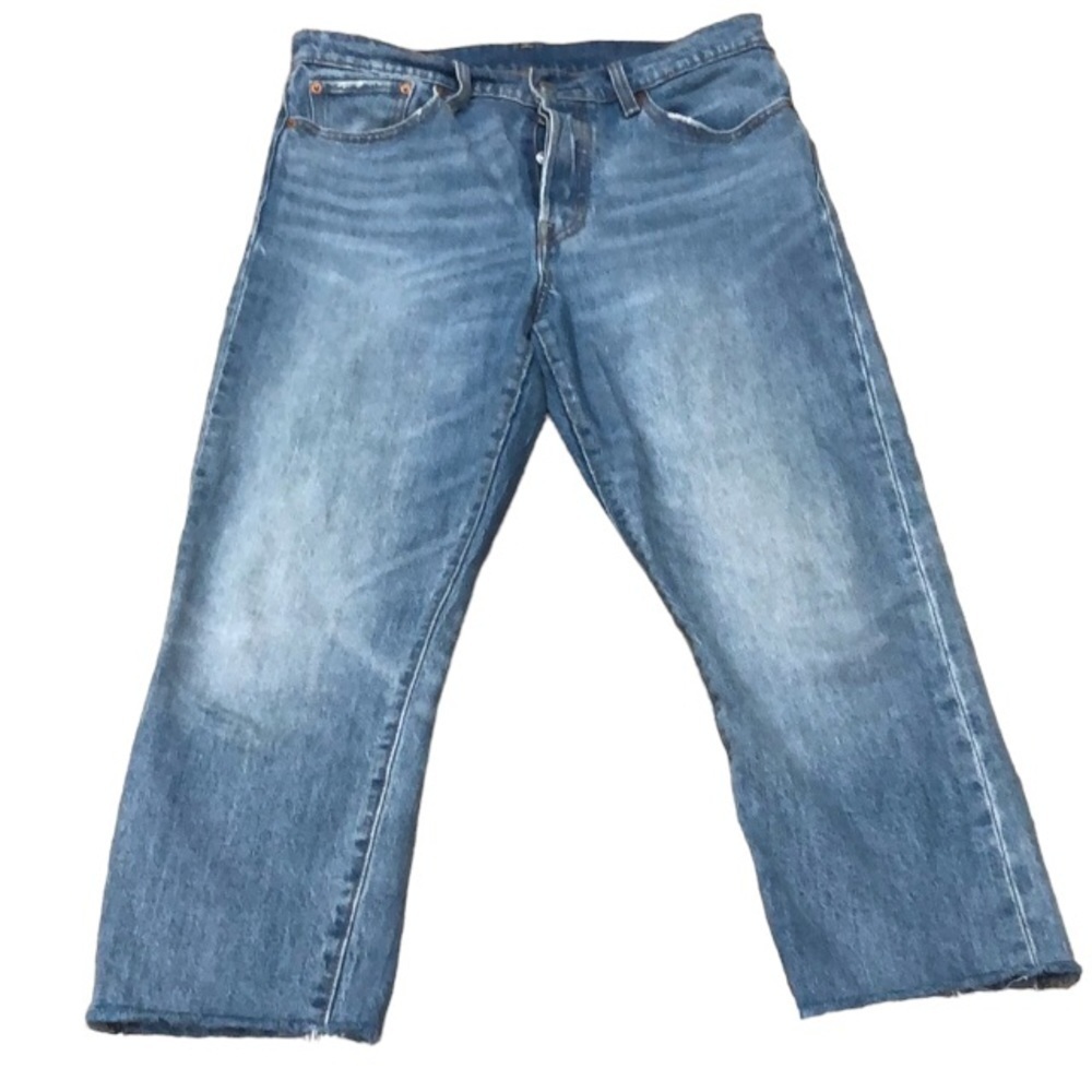 Levi Cropped Cut Off Straight Leg Jeans Size 30 High Rose Light Blue Button Fly
